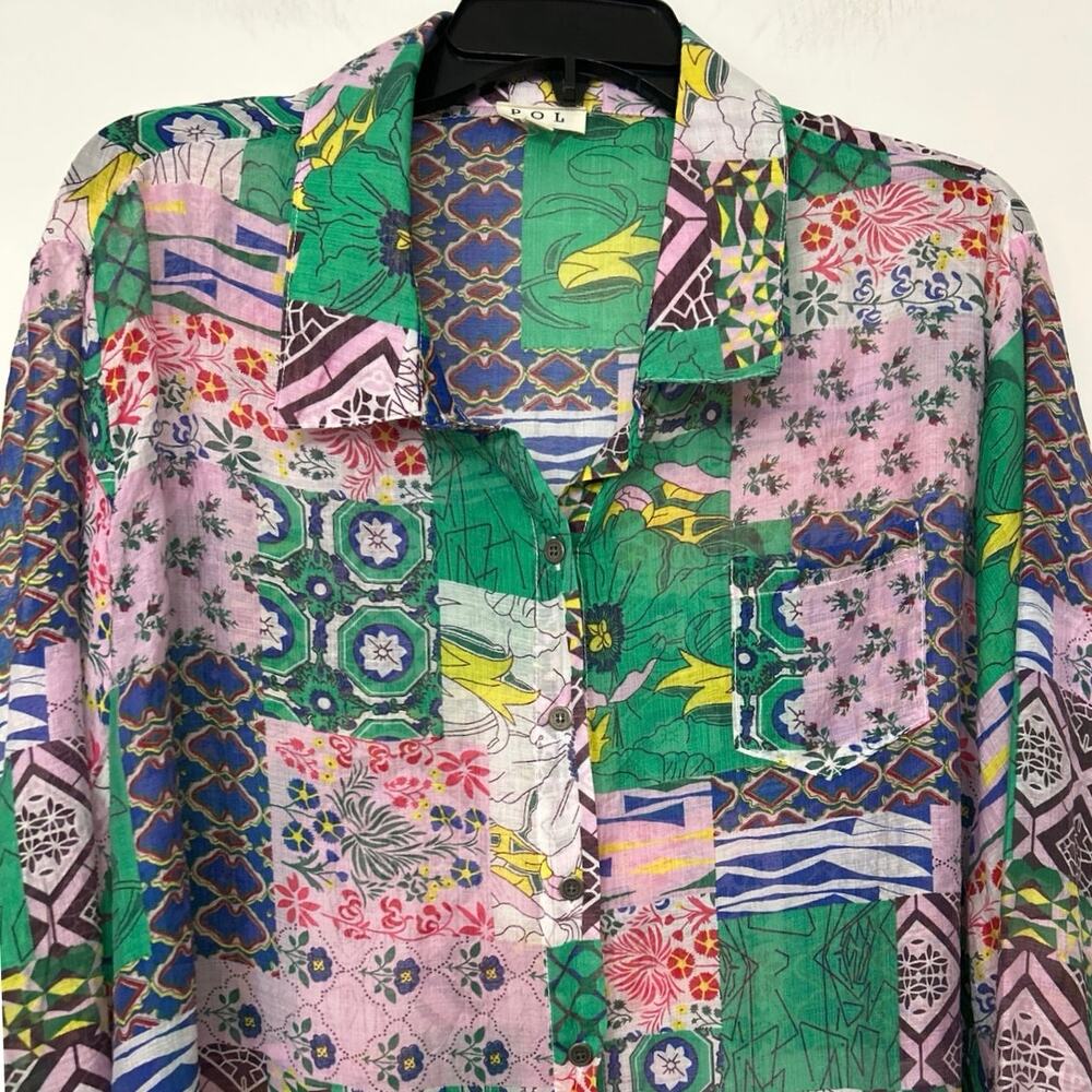 Pol Patchwork Multi Print Cotton Button Up Oversi… - image 7